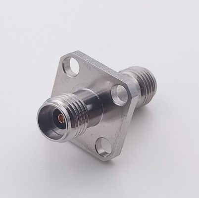 Straight 40Ghz Exterior Coaxial Cable Connectors 2.92mm Female To Female Adapter 4 Holes Flange