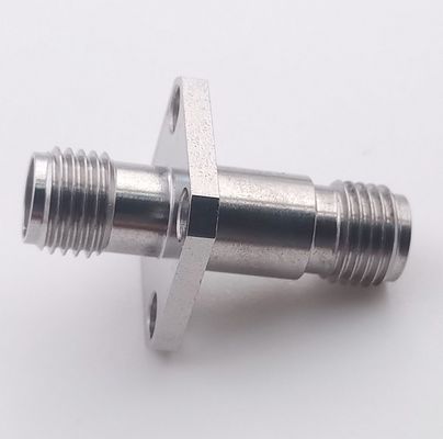 Straight 40Ghz Exterior Coaxial Cable Connectors 2.92mm Female To Female Adapter 4 Holes Flange