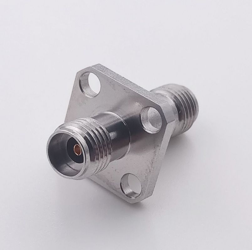 Straight 40Ghz Exterior Coaxial Cable Connectors 2.92mm Female To Female Adapter 4 Holes Flange